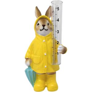 Resin Rabbit Rain Gauge  Adorable Bunny in Yellow Raincoat with Umbrella, Charming Outdoor Dcor for Garden, Yard, Cabin, or Patio, Wildlife Rain Measurement Tool, Great Gift for Gardeners