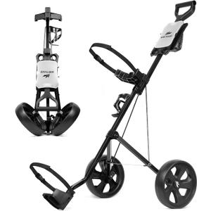 2-Wheel Golf Pull Cart Lightweight Foldable Golf Push Cart with Durable Steel Frame, Adjustable Web Straps, Compact Design for Walking Golfers