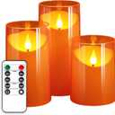 NURADA Flameless Candles with Remote Timers - 3D Wick Battery Operated LED Electric Fake Candles Realistic for for Halloween Thanksgiving Dinner Tables Wedding Party Home Fall Decor - 3 Pack Orange (4"x5"x6")