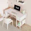 Lufeiya White Small Desk with Drawers - 40 Inch Computer Desk for Small Space Home Office, Modern Simple Study Writing Table PC Desks