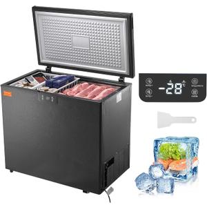 VEVOR Chest Freezer, 10 Cu.ft Compact Deep Freezer, Free Standing Top Open Door Compact Freezers with 2 Removable Baskets & Adjustable Thermostat, Energy Saving & Low Noise, Black