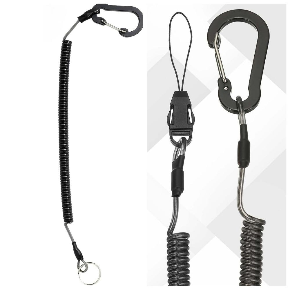 Black Retractable Anti-Loss Coiled Safety Lanyard Set with Aluminum Alloy Carabiner Clip (3 Pack)