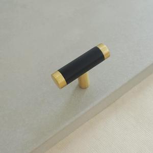 LBFEEL 4Pack Black T Bar knob Black and Gold Kitchen Cabinet Pulls Modern Dresser Knob Hardware (4, Knob)