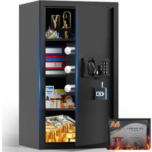 5.0 Cuft Large Fireproof Safe, Home Safes Fireproof Waterproof With A4 Fireproof Bag, Digital Keypad, Spare Keys, Smart Alert, Mute Mode, 3 Removable Shelves, Fire Proof Safe For Home Documents