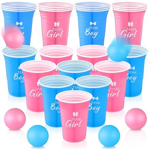 Reallnaive Baby Shower Gender Reveal Party Favors Games Supplies Ideas Including 16 Oz 30 Team Boy or Girl Reusable Plastic Cups 8 Balls and Pen for Guests Baby Shower Party Supplies