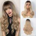 Long Wavy Blonde Wig With Bangs - 26 Inch Long Wavy Blonde Wig with Bangs for Women - Natural Looking Heat Resistant Synthetic Wig for Daily Party Use