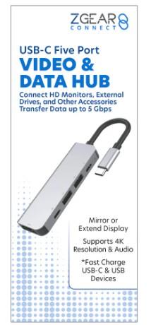 Zgear 5 Port USC C to 2 C & 2A With 1 HDMI