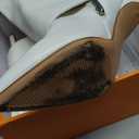 Knee High Boots Women Fold Over Boots Pointed Toe Stiletto Heel Long Shark Tall Boots with Zipper (6.5, White Pu)