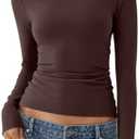 REORIA Womens Fashion Long Sleeve Shirts Crew Neck Layering Basic Tee Slim Fitted Lightweight Going Out Tops, XL