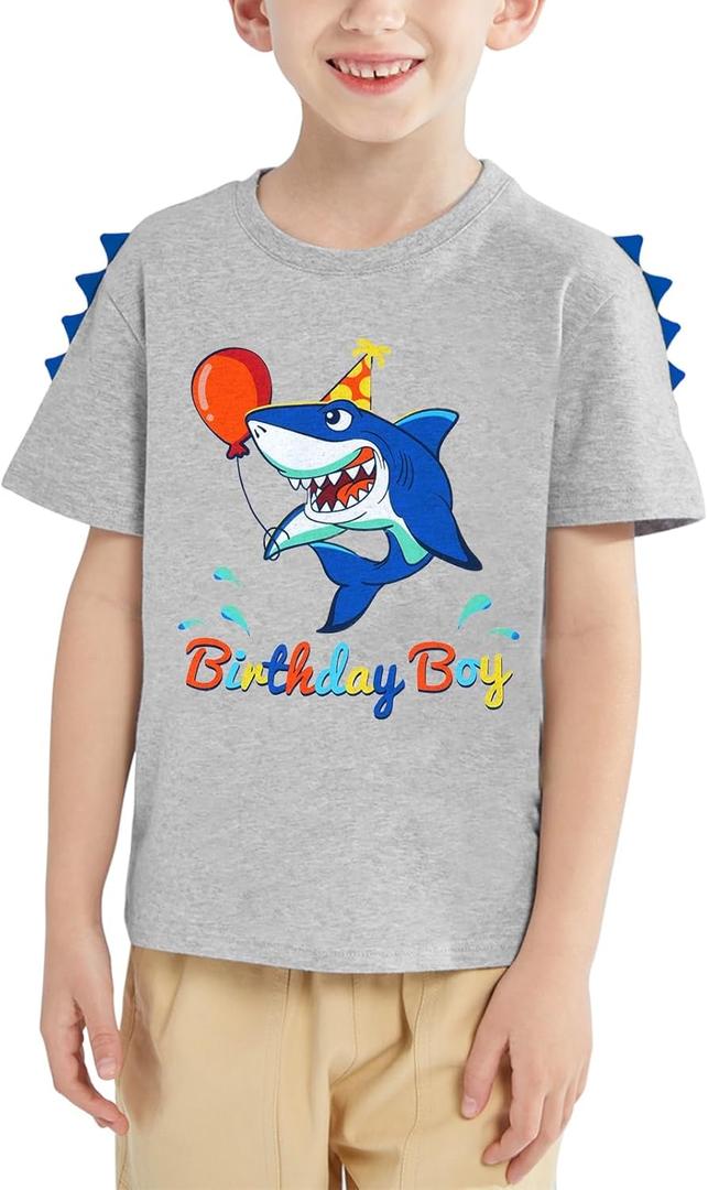 Dinosaur Birthday Boy T-Shirts Dino Birthday Shirts for BoysTolddlers Dinosaur B-Day Party T Shirt (Gray, XL)