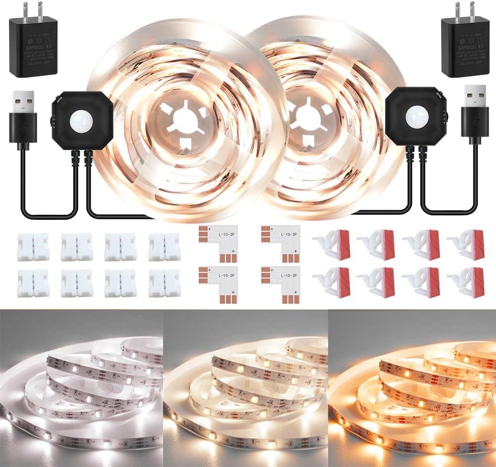 Motion Sensor LED Light Strip, Motion Sensor Light Indoor Closet Lights, 2700K-6500K White Dimmable Led Strip Lights for Bedroom, Kitchen, Stair Motion Activated, 2PCS