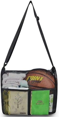 Mildbeer Gym Tote Bag, Mesh Bag Crossbody Satchel 12x6x12 for Gym Beach Ball Games Training Camping Hiking Clothes Storage