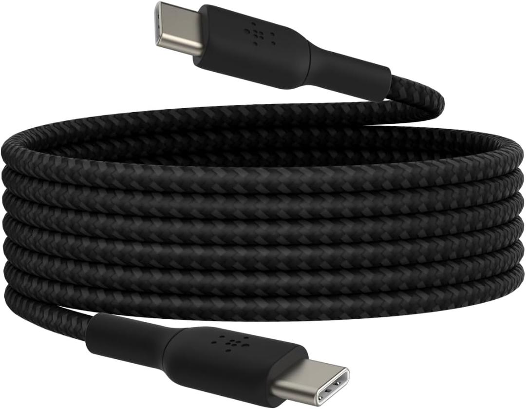 Belkin BoostCharge Braided USB-C to USB-C Cable (2M/6.6ft) for iPhone 16, iPhone 16 Pro, iPhone 16 Pro Max, Galaxy S25, S24, Note, Pixel 9 & 8, iPad Pro, Nintendo Switch 2 & More - Black