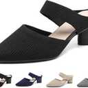 Women's Knit Pointed Toe Chunky Heel Mules Fashion Mesh Breathable Closed Toe Backless Block Heel Slip On Dressy Pumps Summer Casual Work Office Wedding Heeled Sandals (41)