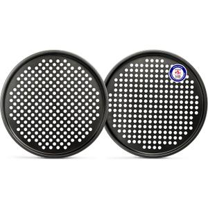 Bakken- Swiss Non-Stick Pizza Pan with Holes - 13-Inch Perforated Pizza Crisper Carbon Steel Pizza Pan - 2 Round Pizza Trays - PFOA PFOS and PTFE Free (Black)