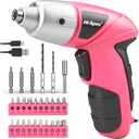 Hi-Spec Small Electric Screwdriver, Mini Drill Set, Rechargeable 3.6V Cordless Screwdriver with 26 Driver Bits, Power Tool for Small Projects & Home Use, Pink