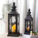 TRIROCKS Set of 2 Decorative Lanterns 21.5'' & 16" H Vintage Hanging Tower Lantern Metal Candle Holder with Tempered Glass for Indoor Outdoor Home Decor Parties Garden Wedding Patio