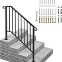 Outvita Handrails for Outdoor Steps, Black Wrought Iron Handrail Fits 3 or 4 Steps, Transitional Handrail with Installation Kit, Stair Railing for Concrete Steps or Wooden Stairs