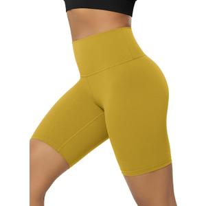 ODODOS Tummy Control Compression Shorts for Women, 8" Inseam High Waist Workout Biker Shorts with Inner Pocket, Mango Mint, Small (Yellow, S)