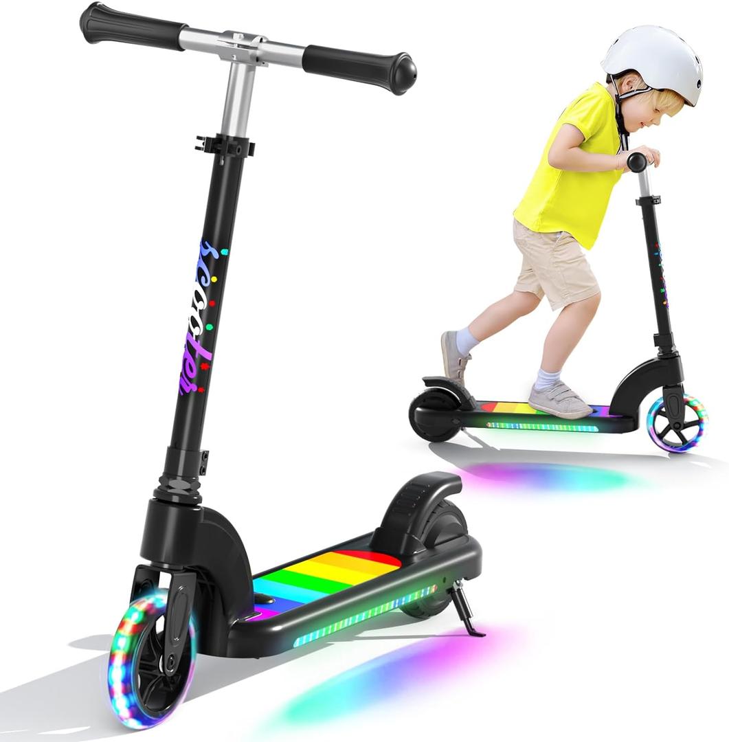 ANHAO Electric Scooter for Kids Ages 6-12 (Mainly 6-10), Kids Electric Scooter with Adjustable Height, Kick Scooter for Kids up to 110 Lbs, up to 6Mph (Black)