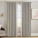 RYB HOME 100% Blackout Silver Grey Curtains, Flax Linen Drapes for Living Room/Nursery/Bedroom, Rod Pocket&Back Tab Panels Light Block and Thermal Insulated, 2 Panels, W52 x L90