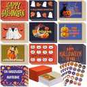 Yeaqee 100 Pack Halloween Greeting Cards with Envelopes and Stickers Vintage Ghost Black Cat Spooky Pumpkin Card Retro Happy Halloween Postcards Greeting Card for Party Favor Supplies