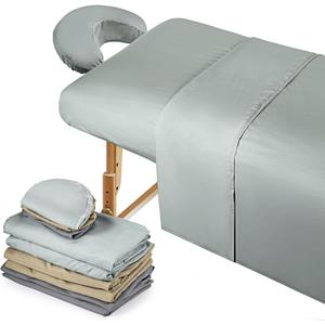 Kinlop 3 Sets Microfiber Massage Table Sheet Set 3 Colors 3 Piece Set Includes Massage Flat Sheet Fitted Sheet and Massage Face Rest Cover Stain Wrinkle-Resistant(Coffee, Bean Green, Gray)