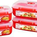 Sistema Microwave Food Storage Containers with Steam Release Vent, Dishwasher Safe Red