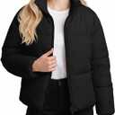 WHN Women Cropped Puffer Jacket Coat Winter Quilted Outerwear 2026 (Black, S)