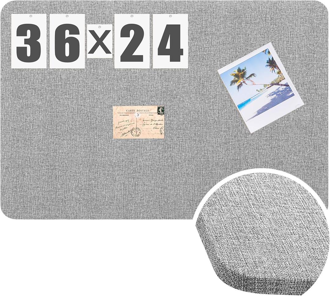 Hahafelt 36"x 24"Linen Fabric Bulletin Board Pinboard for Walls Display Frameless Pinboard Display Notice Memory Board for Office Walls Home Kitchen Easy to Install(Grey)