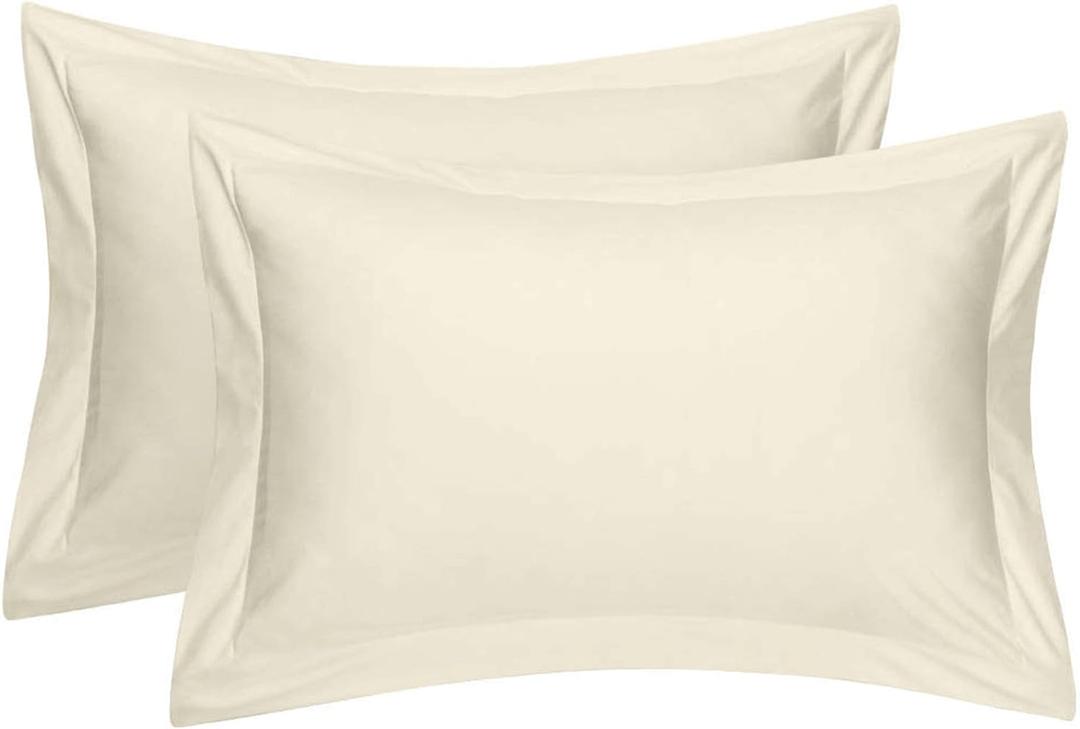 Cotton Metrics Heavy Quality Ivory King Pillow Shams Set of 2 600TC 100% Organic Cotton King Size 20X40 Decorative Pillow Cover with 2 Inch Flange