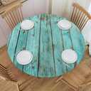Round Table Cloth Shabby Turquoise Wood Grain Tablecloth Elastic Edge Fitted Table Cover Fits Tables Up to 40"-44" Diameter