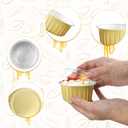 200Pcs Round Aluminum Baking Cake Pans with Clear Plastic Lids, Foil Pie Tin Tart Pans Disposable Ramekins Browni Baking Cups Dessert Cups for Wedding Birthday Party,5oz Gold, 5oz/125ml