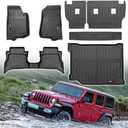 for 2021-2024 2025 Jeep Wrangler JL 4XE Floor Mats Cargo Liner and Backrest Mat All Weather TPE Rubber Protection Mat Accessories (Only for Jeep Wrangler JL 4XE Full Set)