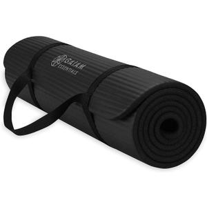 Gaiam Essentials Thick Yoga Mat Fitness & Exercise Mat with Easy-Cinch Yoga Mat Carrier Strap, 72"L x 24"W x 2/5 Inch Thick (Black)