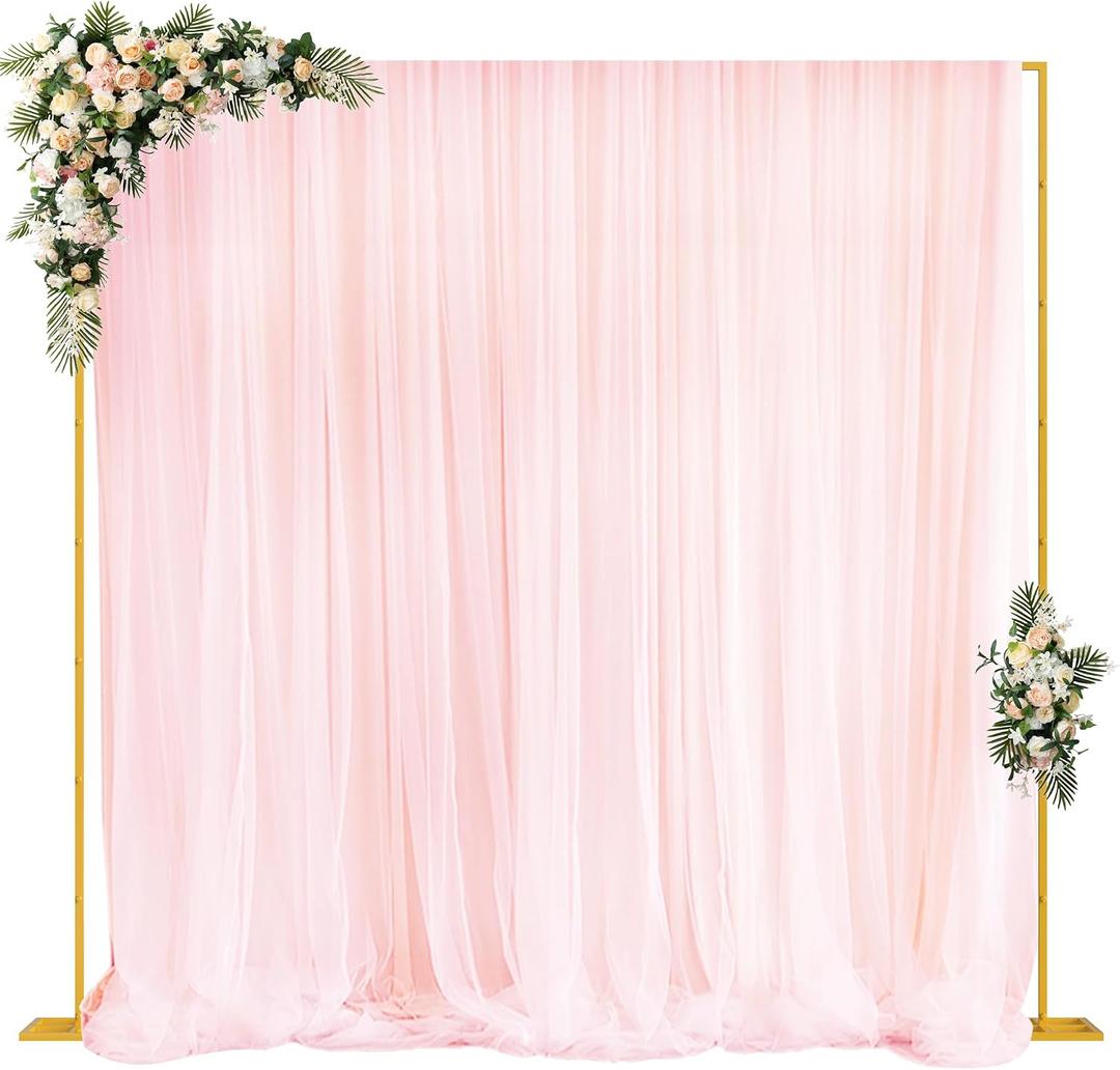 Fomcet 10FT x 10FT Backdrop Stand Heavy Duty with Base, Gold Portable Adjustable Pipe and Drape Kit, Square Metal Arch Party Frame for Wedding Birthday Parties Banquet Decorations