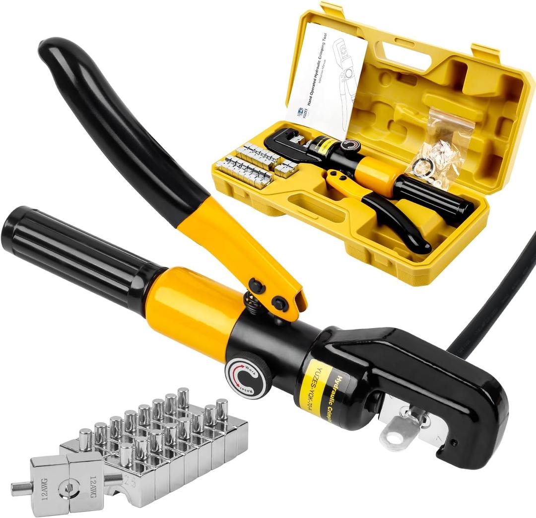 YUZES Hydraulic Crimping Tool 10 Tons, 12 AWG to 2/0 Battery Cable Crimper Tool with 9 Dies, Easy to Operate Hydraulic Wire Crimping Tool Kit for Wire Rope, Battery Cable Ends Ring Terminals
