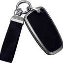 YO&YOYE Compatible with Ford Key Fob Cover with Keychain Leather Key Case Protector for Ford Fusion F150 F250 F350 F450 F550 Edge Explorer Smart Remote Key (Model1, Black)