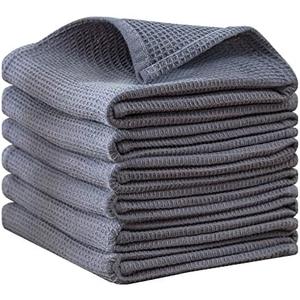 QUILTINA Dish Towels Set,100% Cotton Waffle Weave Kitchen Towels 6 Pack,17 x 25 Inches Dish Towels for Kitchen,Super Absorbent for Drying and Cleaning (Gray)