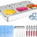 Countertop Ice Food Serving Display Tray with 6 Pan, Portable Salad Bar Buffet Station for Home, Cold Food Buffet Server, Pizza Topping Station, Cold Buffet Table Serving Station for Party