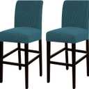 Turquoize Stretch Bar Stool Cover Counter Stool Pub Chair Slipcover for Dining Room Cafe Barstool Slipcover Removable Furniture Chair Seat Cover Jacquard Fabric With Elastic Bottom Set of 2, Deep Teal