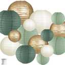 Paper Lanterns Decorative, Round Hanging Paper Lanterns Decorations for Rustic Party Bridal Shower Wedding Sage Green Birthday Party Supplies Gold/Ivory/Sage Green 15pcs