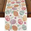 Happy Easter Table Runner 13x72 Inch, Cute Carrot & Bunny Rabbit Spring Decor, Washable Dining Room Kitchen Table Decoration for Home Indoor Outdoor Farmhouse Party Supplies(Easter Egg)