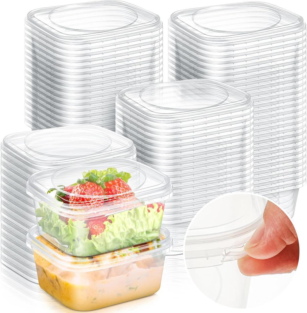 100 Pack 8 oz Tamper Proof Clear Deli Containers with Lid Disposable Square Plastic Deli Sandwich Tiramisu Airtight Meal Container for Refrigerator Dishwasher Microwave Take out Kitchen