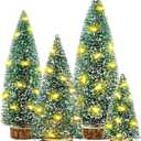 Small Christmas Tree with Lights, 4 Pcs Table Top Mini Christmas Tree with Wooden Bases, LED String Light Small Bottle Brush Pine Tree Decor for Xmas Holiday Party Home Indoor Christmas Decoration