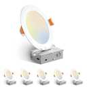 Amico 8Pack 6 Inch 5CCT Ultra-Thin LED Recessed Ceiling Light with Junction Box, 2700K/3000K/3500K/4000K/5000K Selectable, 12W Eqv 110W 1050LM Brightness Dimmable Canless Wafer Downlight, ETL & FCC