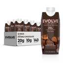 Evolve Plant Based Protein Shake, Double Chocolate, 20g Vegan Protein, Dairy Free, No Artificial Sweeteners, Non-GMO, 10g Fiber, 11 Fl Oz (Pack of 12) - (Formula May Vary) (EXP 07/21/26)