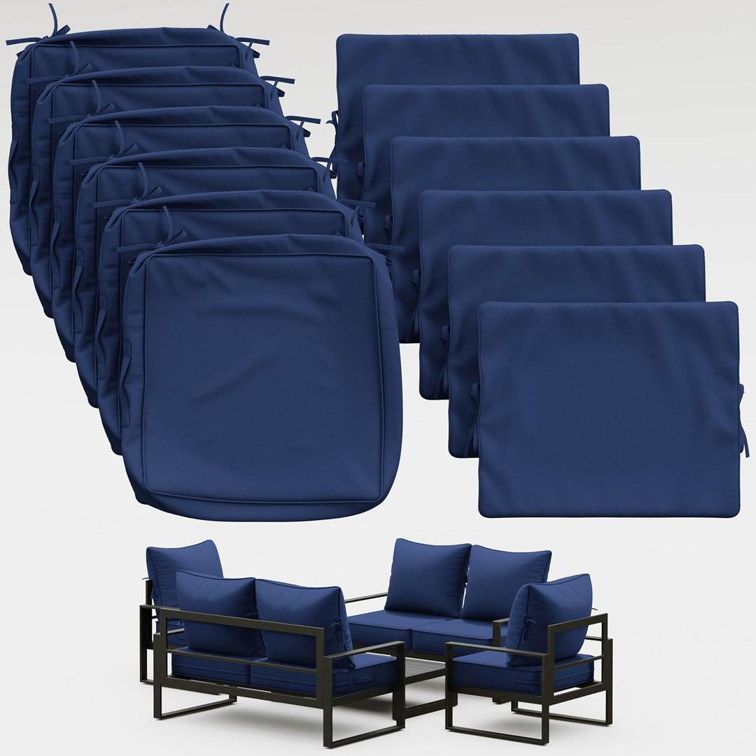 Thick Outdoor Back&Seat Cushion Covers 24244in 6Pcs for Patio Furniture with Zipper Closure and Handle, Waterproof Replacement Slipcover for Garden Rattan Chair Sofa, Blue