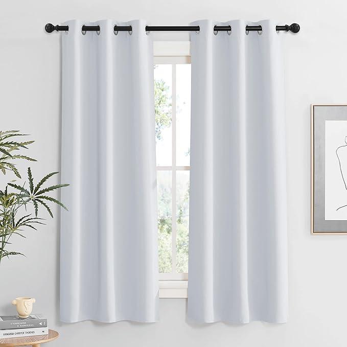 RYB HOME Room Darkening Curtains for Living Room, Energy Smart Privcay Window Curtains Drapes Durable Rustproof Grommet Panels for Bedroom, 36X40inch, Greyish White, Set of 2