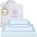 Threadmill Egyptian Cotton Queen Sheet Set | 100% Certified Egyptian Cotton Bed Sheets for Queen Size Bed | Queen Sheet Set with Deep Pocket | Soft Cooling Damask Jacquard Bedding Set | Light Blue